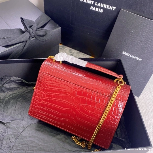 Tony Luxuries IN SHINY SUNSET LEATHER YSL CROCODILE-EMBOSSED 0716